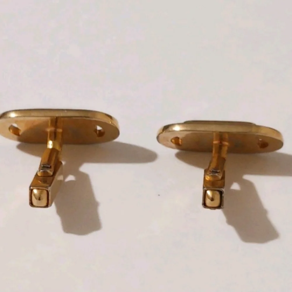 VTG Swank Gold Tone Ribbed Double Bar Oval Cufflinks Mid-Century Modern Formal